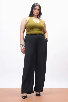 Essential Wear Curve Essential Black Elasticated Straight Korean Pants