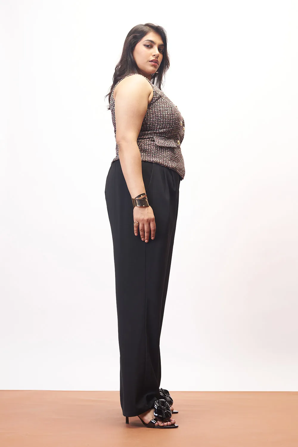 Cozy Casual Curve Pure Black Pleated Straight Korean Pants