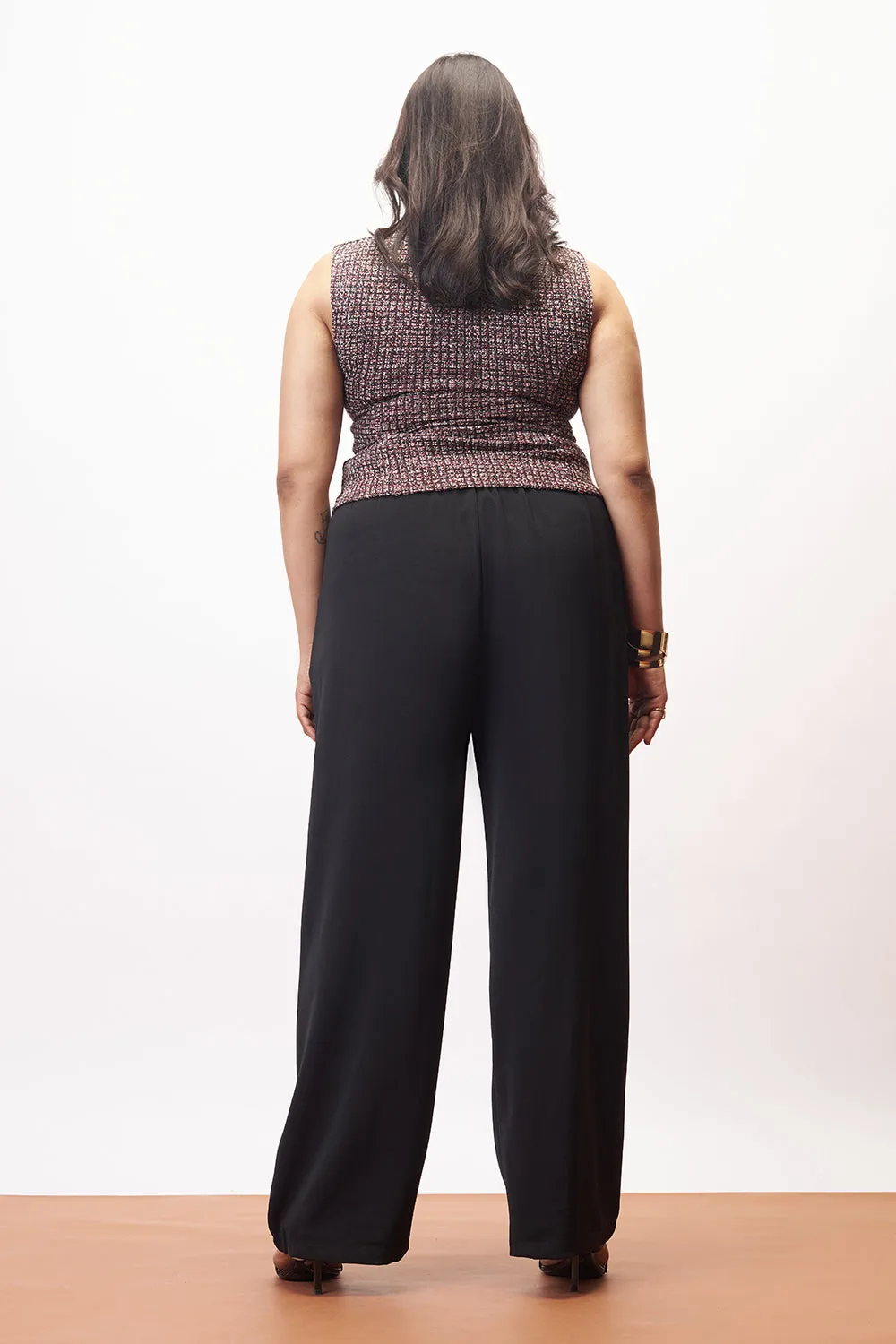 Easy Wear smooth zipper Curve Pure Black Pleated Straight Korean Pants