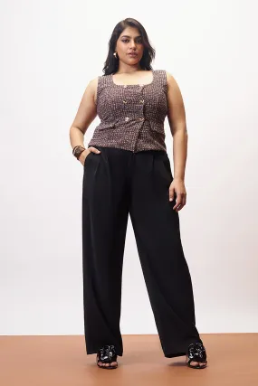 Curve Pure Black Pleated Straight Korean Pants Minimal Cut Active Wear