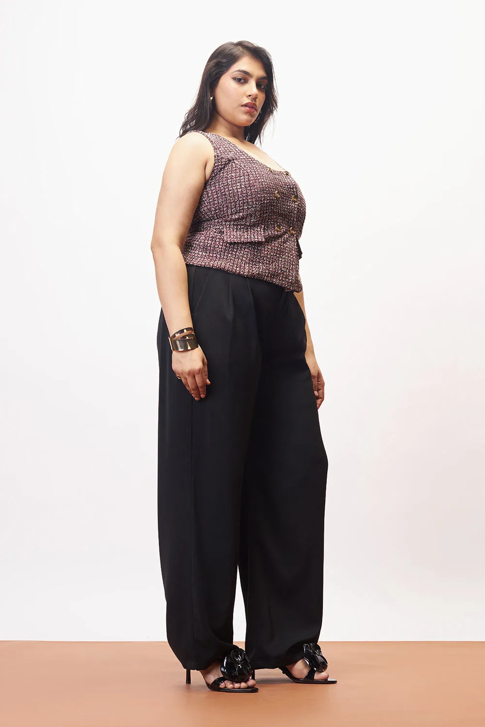 Curve Pure Black Pleated Straight Korean Pants FrictionResistantEdging