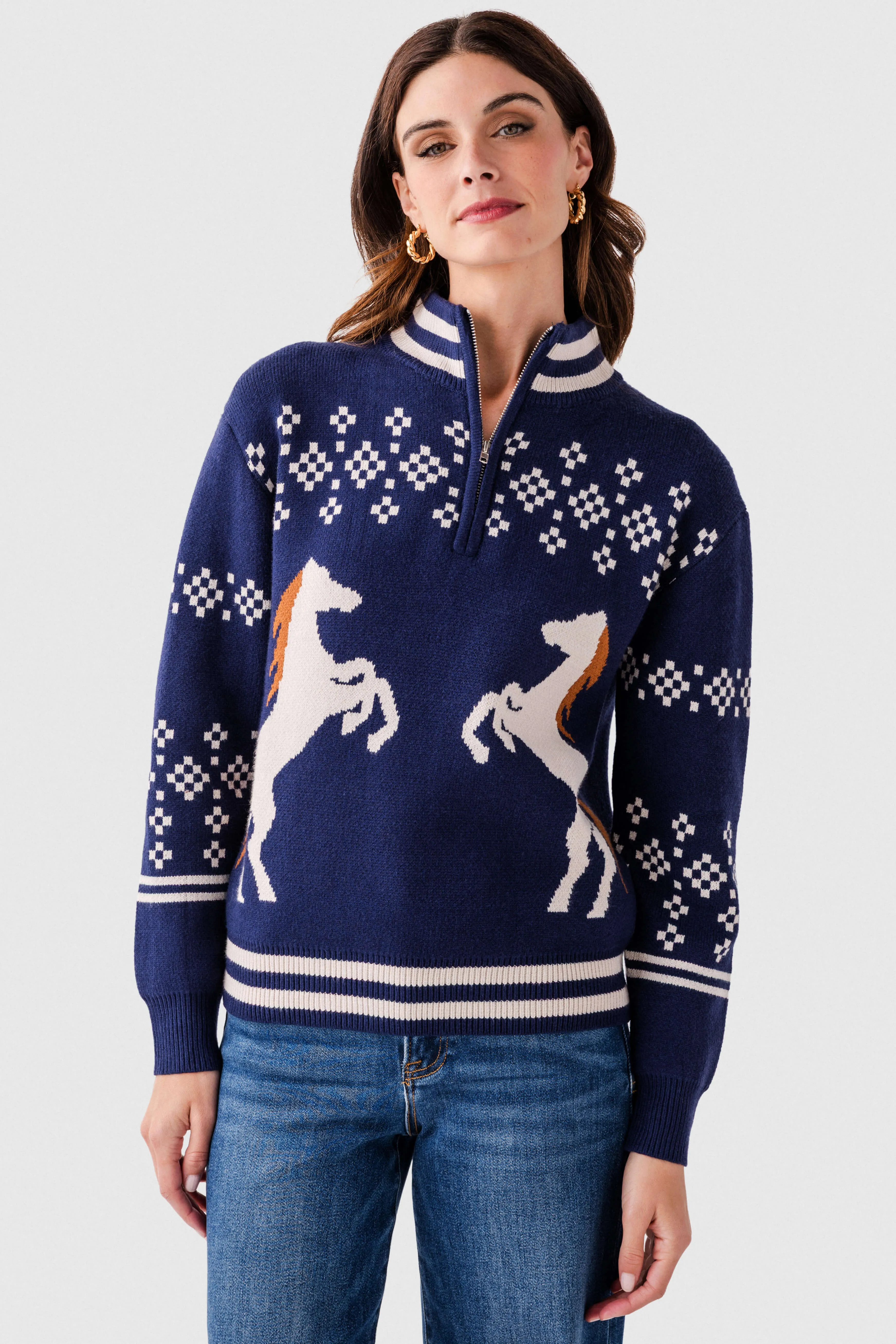 THML Horse Novelty 1/2 Zip Sweater Basic Hoodie