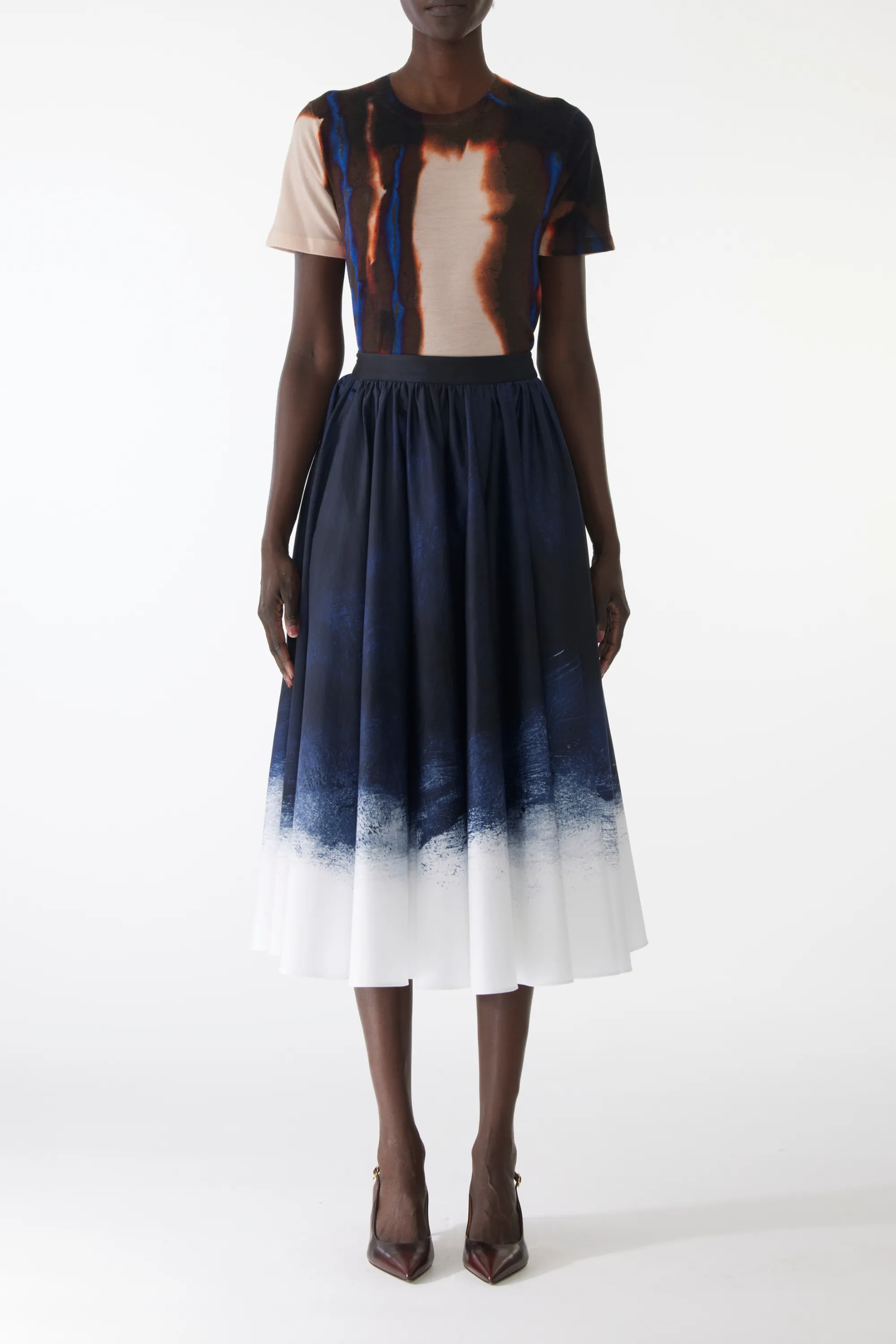 BRUSHED CANVAS PRINTED STRETCH COTTON CIRCLE SKIRT Core Collection