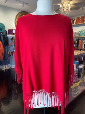 Brushed Inner Layer Dairi Round Neck Solid Top w/ Fringe