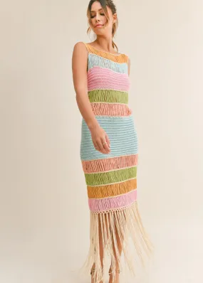Ankle-length Gentle Aesthetic DAISY FRINGED CROCHET KNIT DRESS