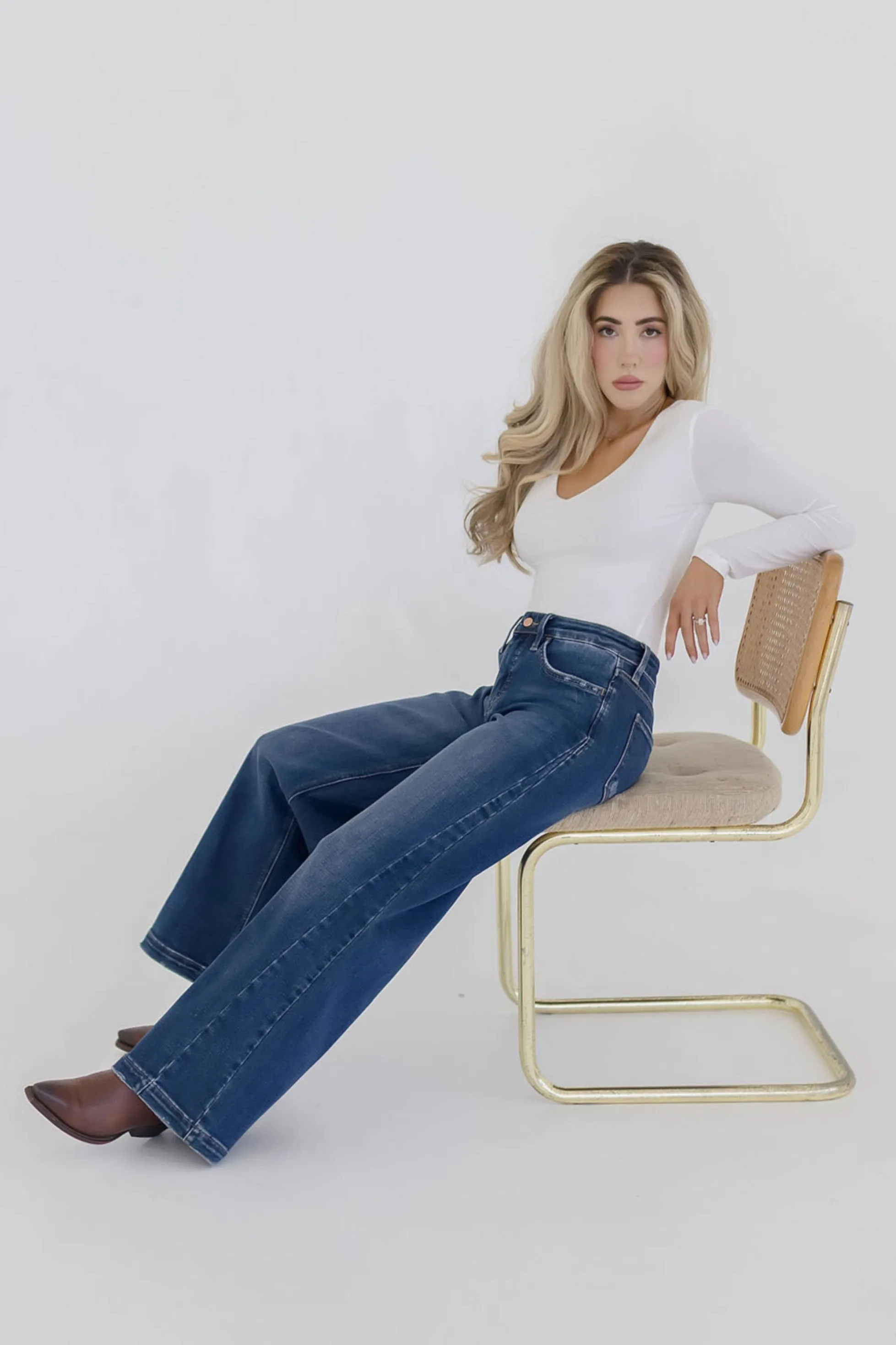 Daisy High Rise Tummy Control Wide Leg Jeans Dark Wash Contemporary Fit