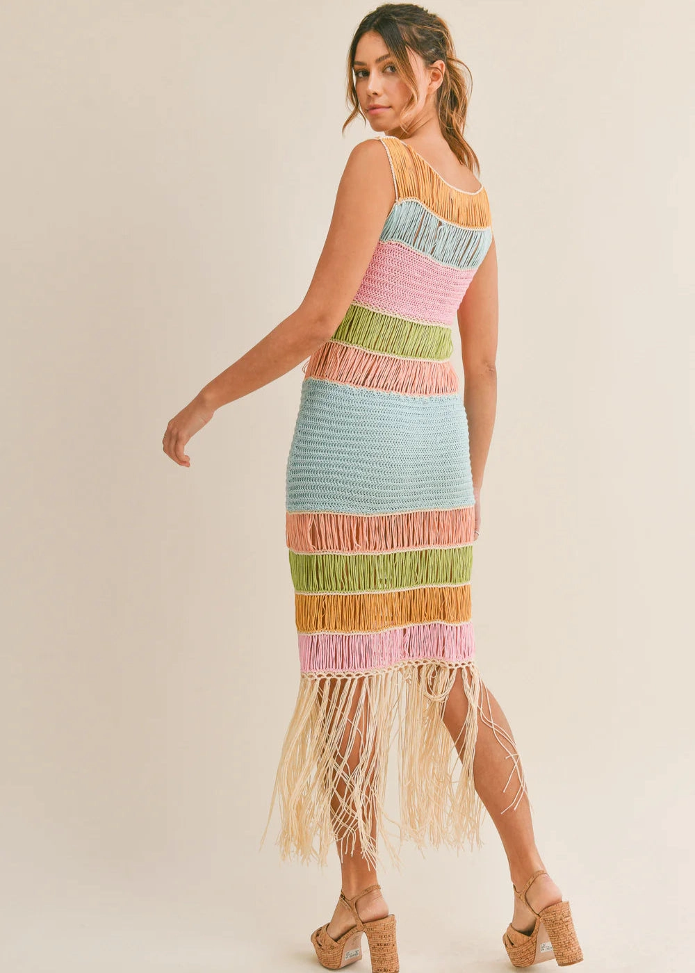 DAISY FRINGED CROCHET KNIT DRESS Chic Style Wear Mermaid-Hem