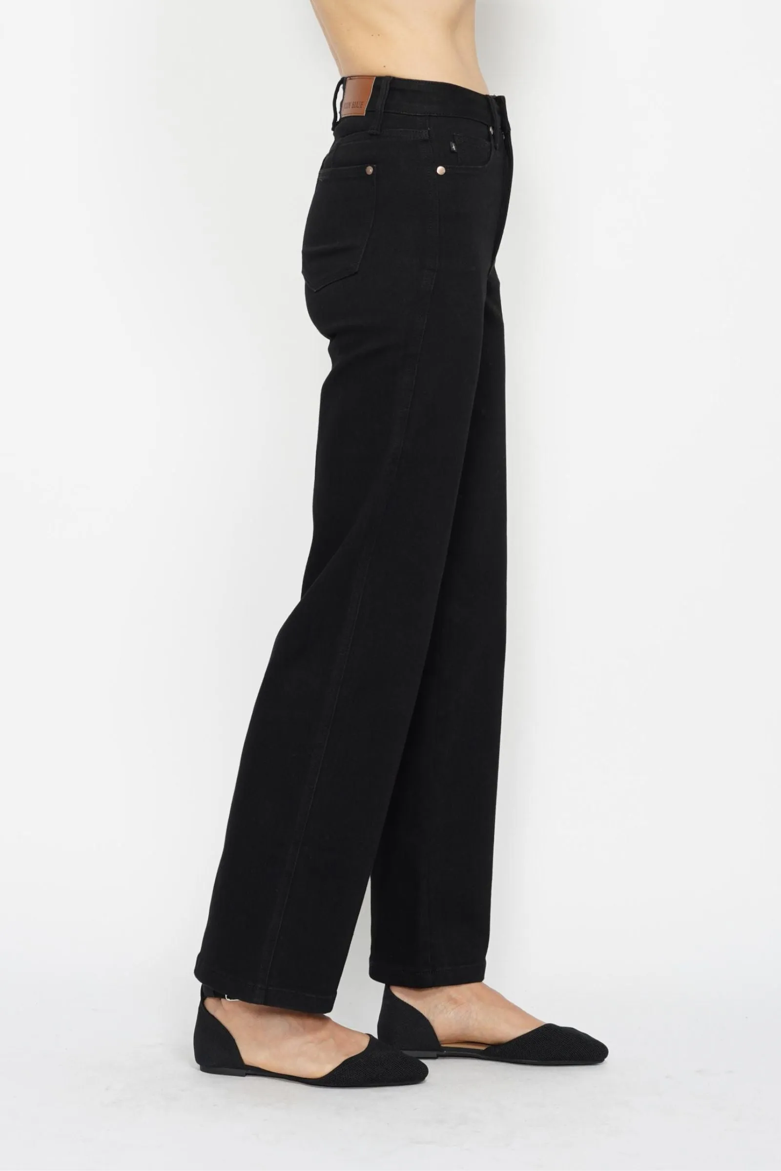 Sporty Chic Dark Black High Waist Tummy Control Classic Straight Jeans