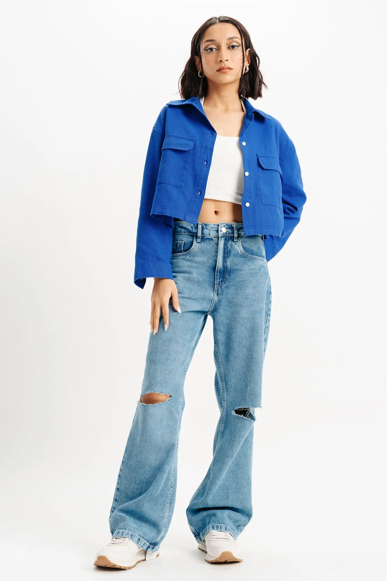 Polished Placket Handcrafted Detail Dark Blue Shirt