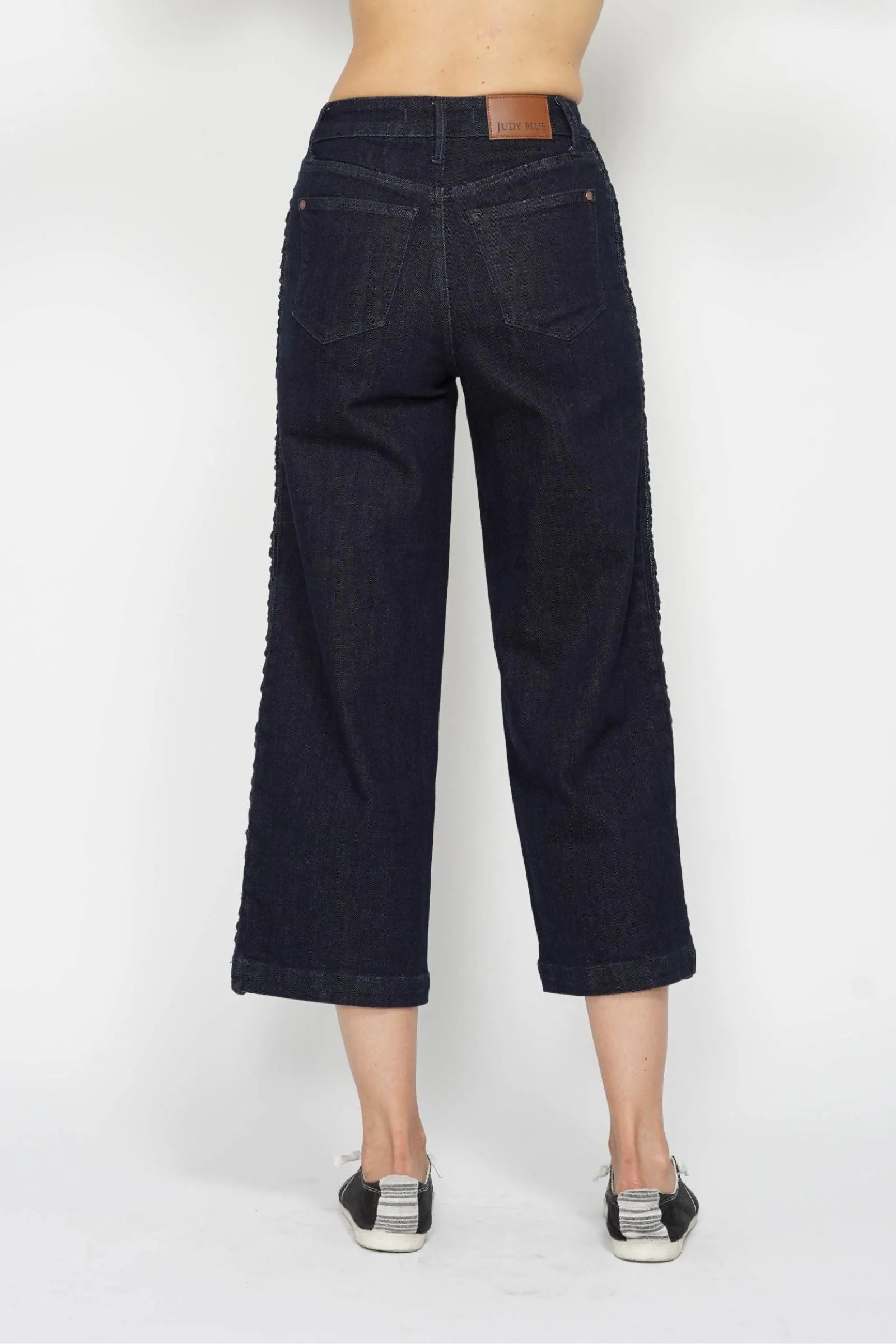wrinkle free OdorResistant Dark Denim Judy Blue High Waisted Braid Detail Crop Wide Pant