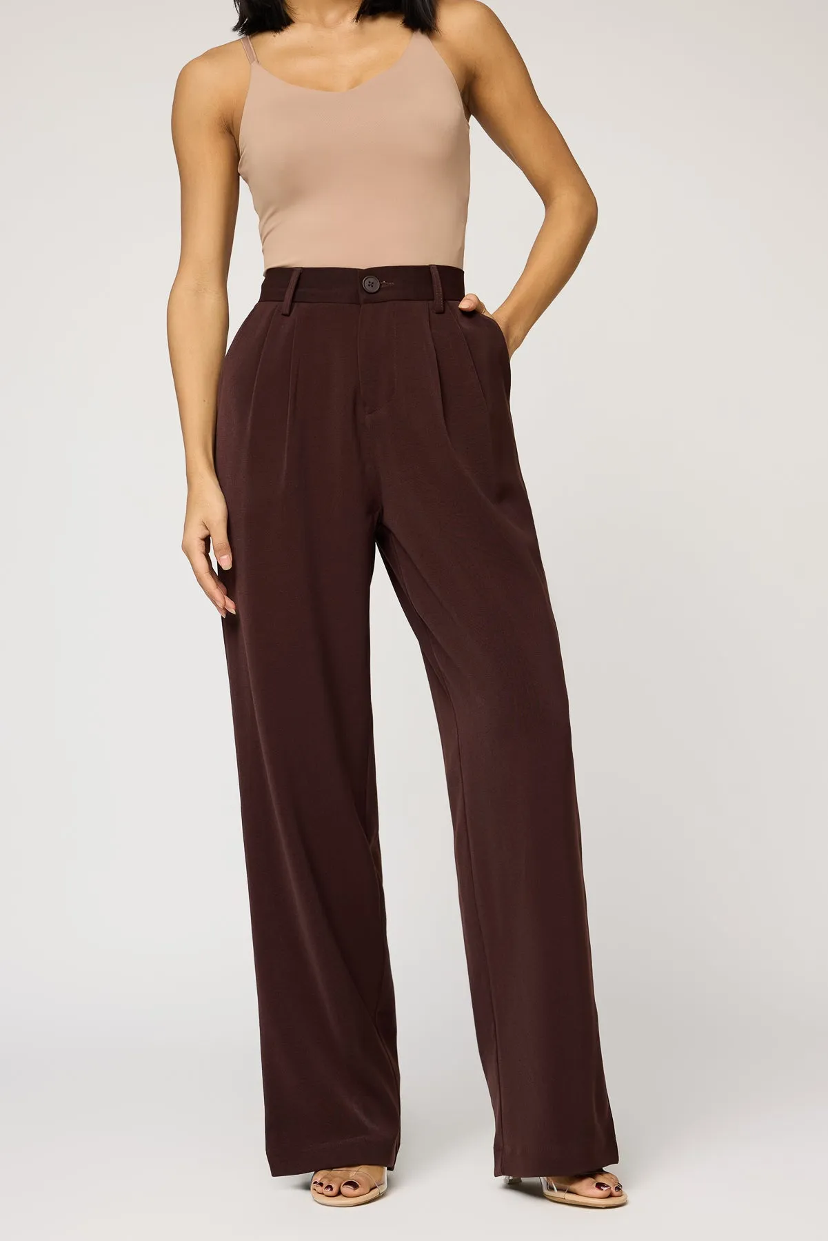 Chic Look Deep Chestnut Double Pleated Women's Straight Korean Pants