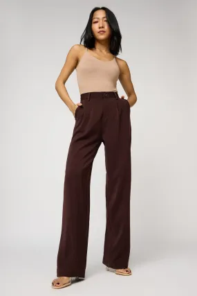 Easy Stretch Fit Deep Chestnut Double Pleated Women's Straight Korean Pants