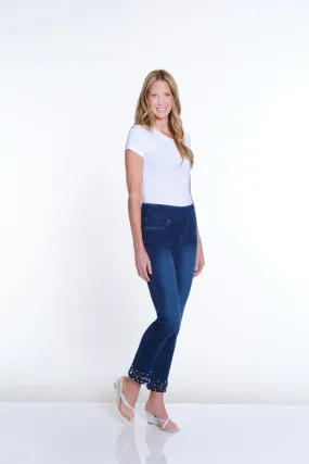 Breath Flex Detachable belt Denim Pull On Jeans w/ Pearl Details at Hem by Slimsation