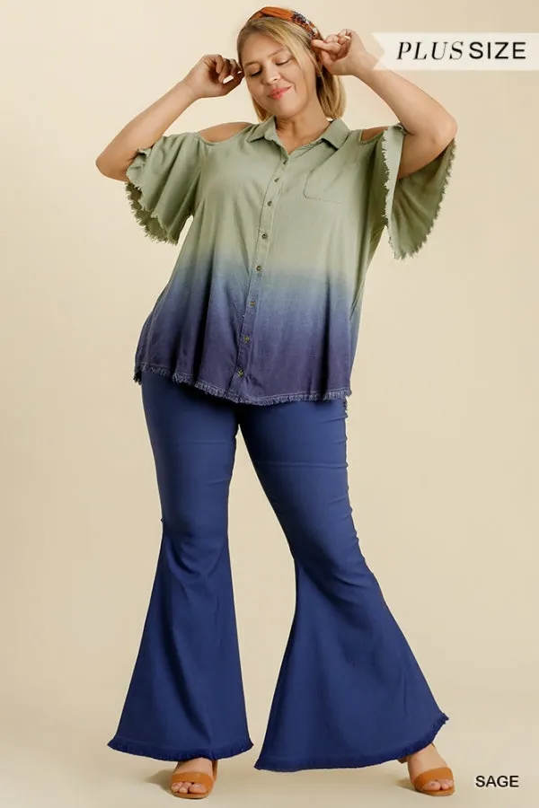Lightweight Weave Flex Fit Design Denim Wide Flare Leg Pant