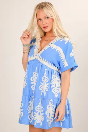Elegant Vibe Resort-Wear Divine Intentions Blue Babydoll Mini Dress - DU DEAL