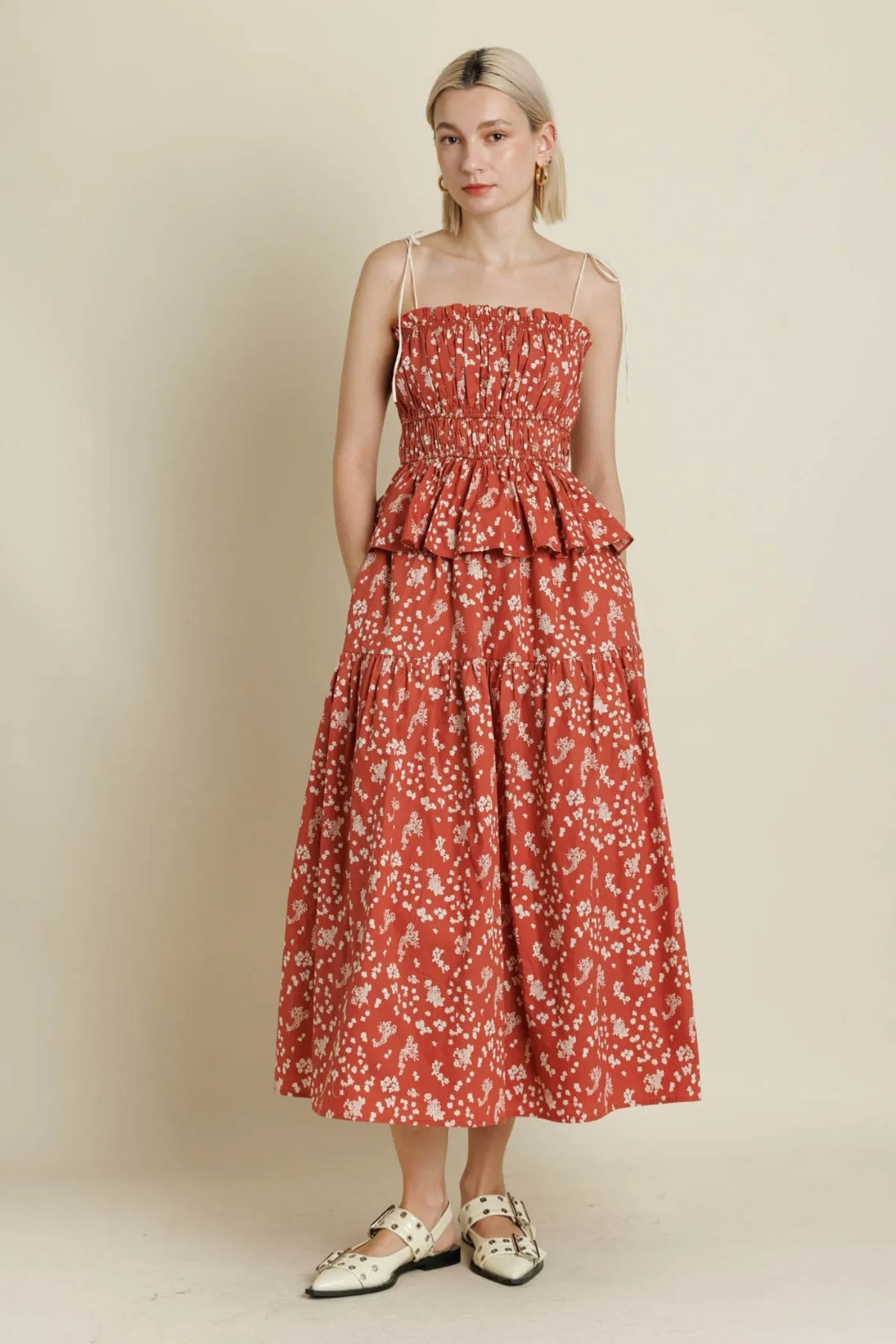 AMAYA FLORAL MAXI SKIRT Ruching Details
