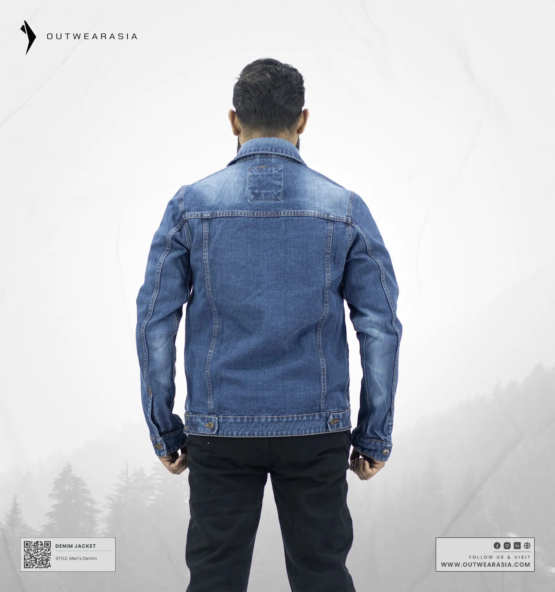 Men??s Luxurious Denim jacket ?C Deep Blue High Collar Windguard