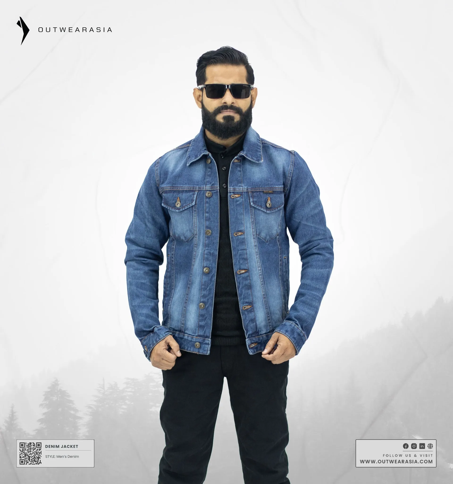 Men??s Luxurious Denim jacket ?C Deep Blue Slim Tailored QuickAccess Pockets