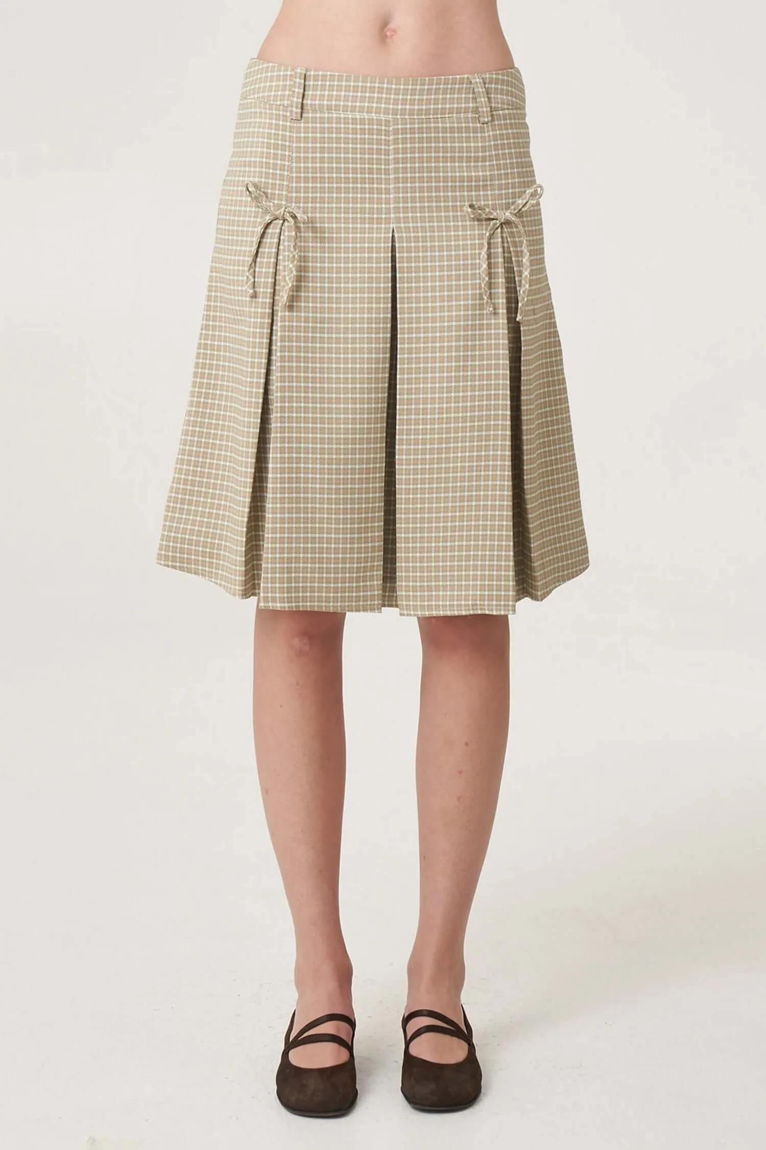 Limited Release Neutral Green Bow Pleated Skirt