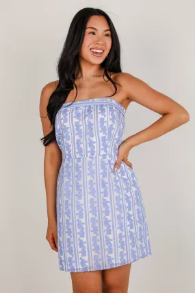 FINAL SALE - Wait For Daylight Blue Floral Strapless Mini Dress Soft and Light