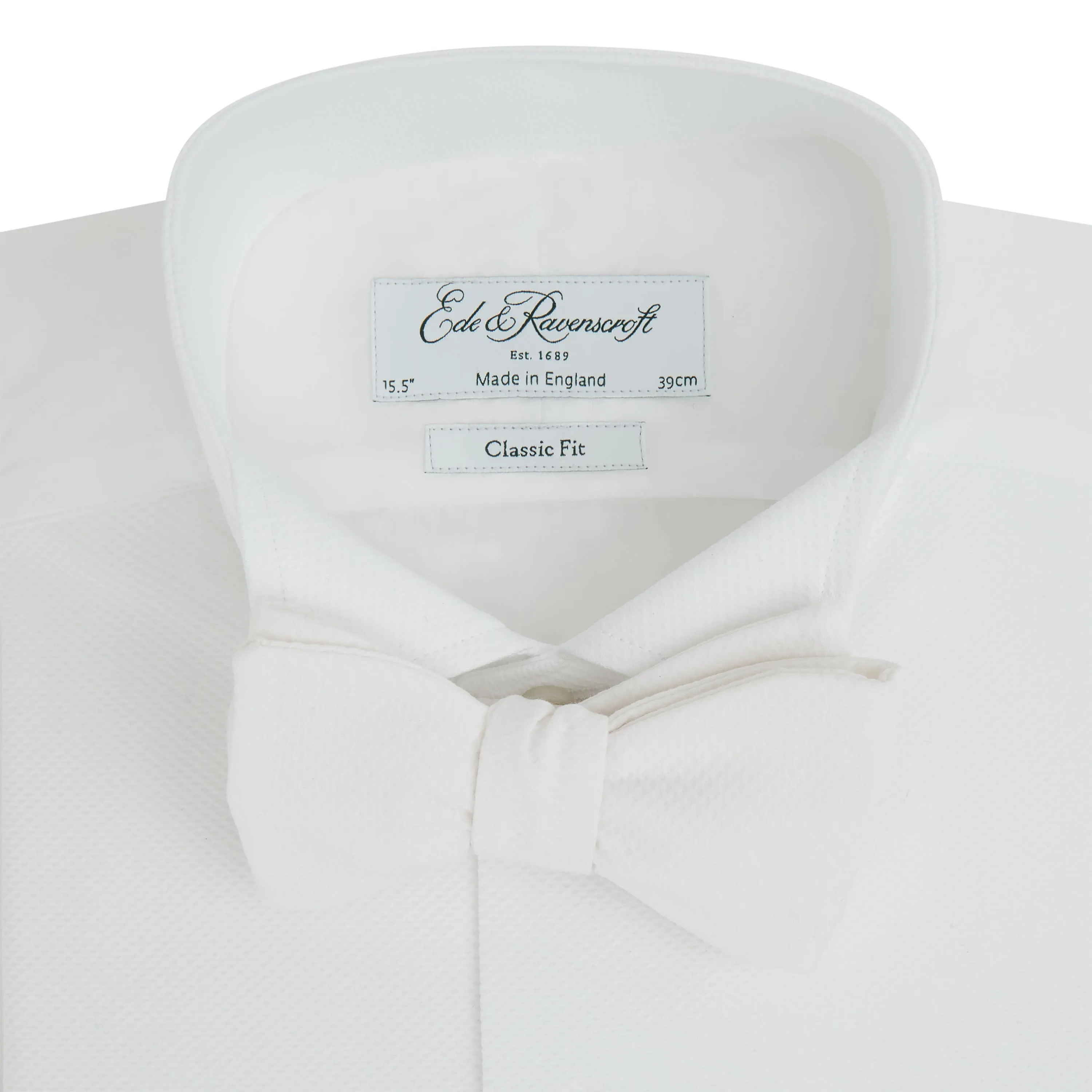 Dryden White Marcella wing collar shirt No Chafe Edging Essential Fit