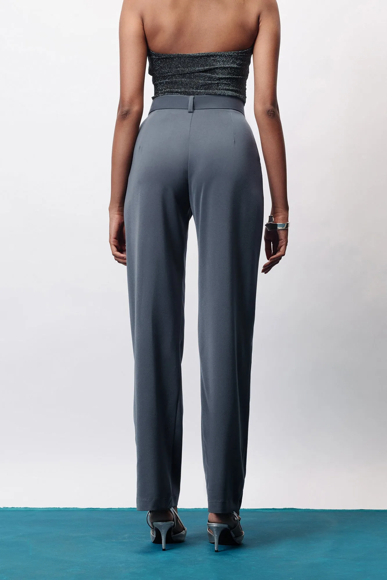 All Time Use Star Grey Double Pleated Women's Wide Korean Pants