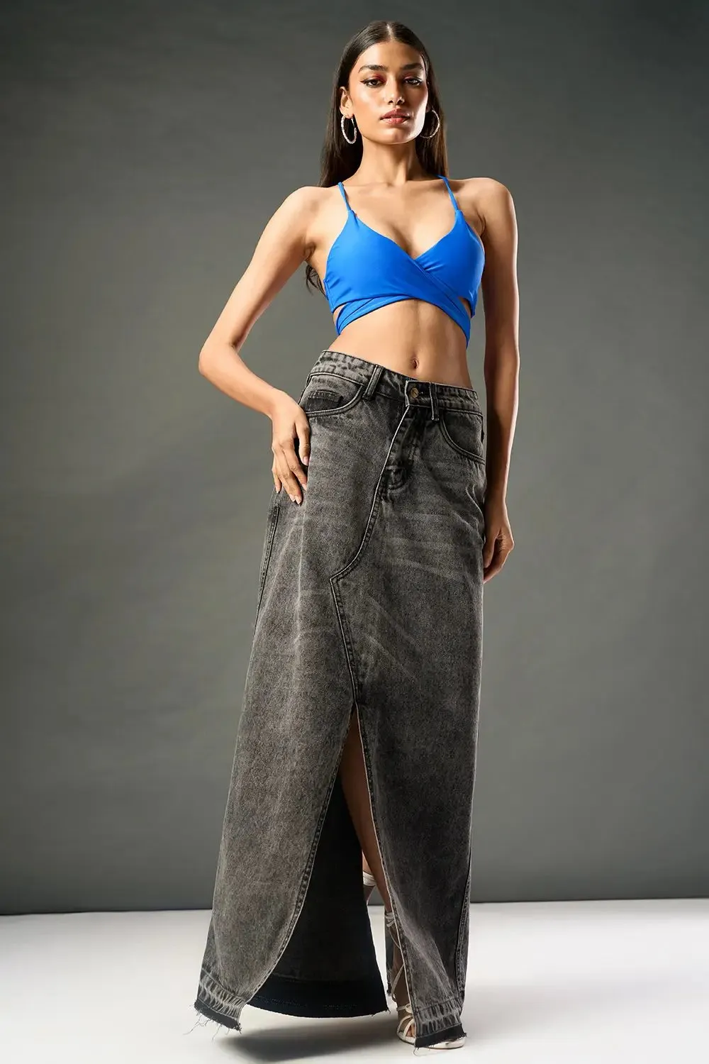 Eclipse Night Mid Slit Maxi Skirt Material Innovation