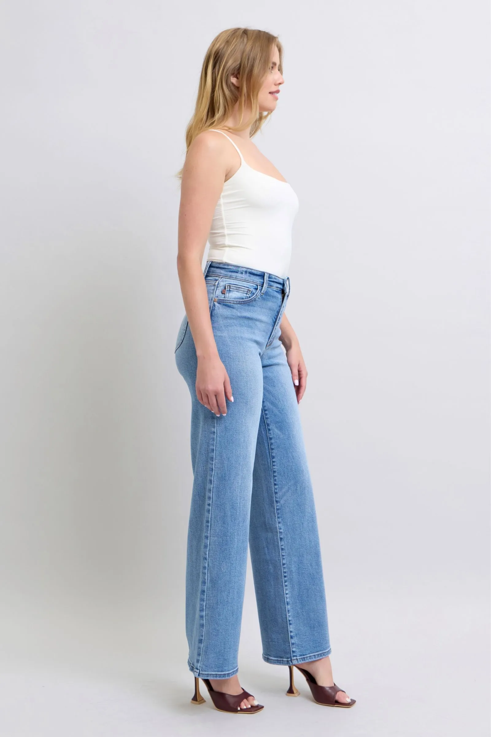 Judy Blue High Waist Vintage Wash Retro Wide Leg Jeans Casual Fit Design