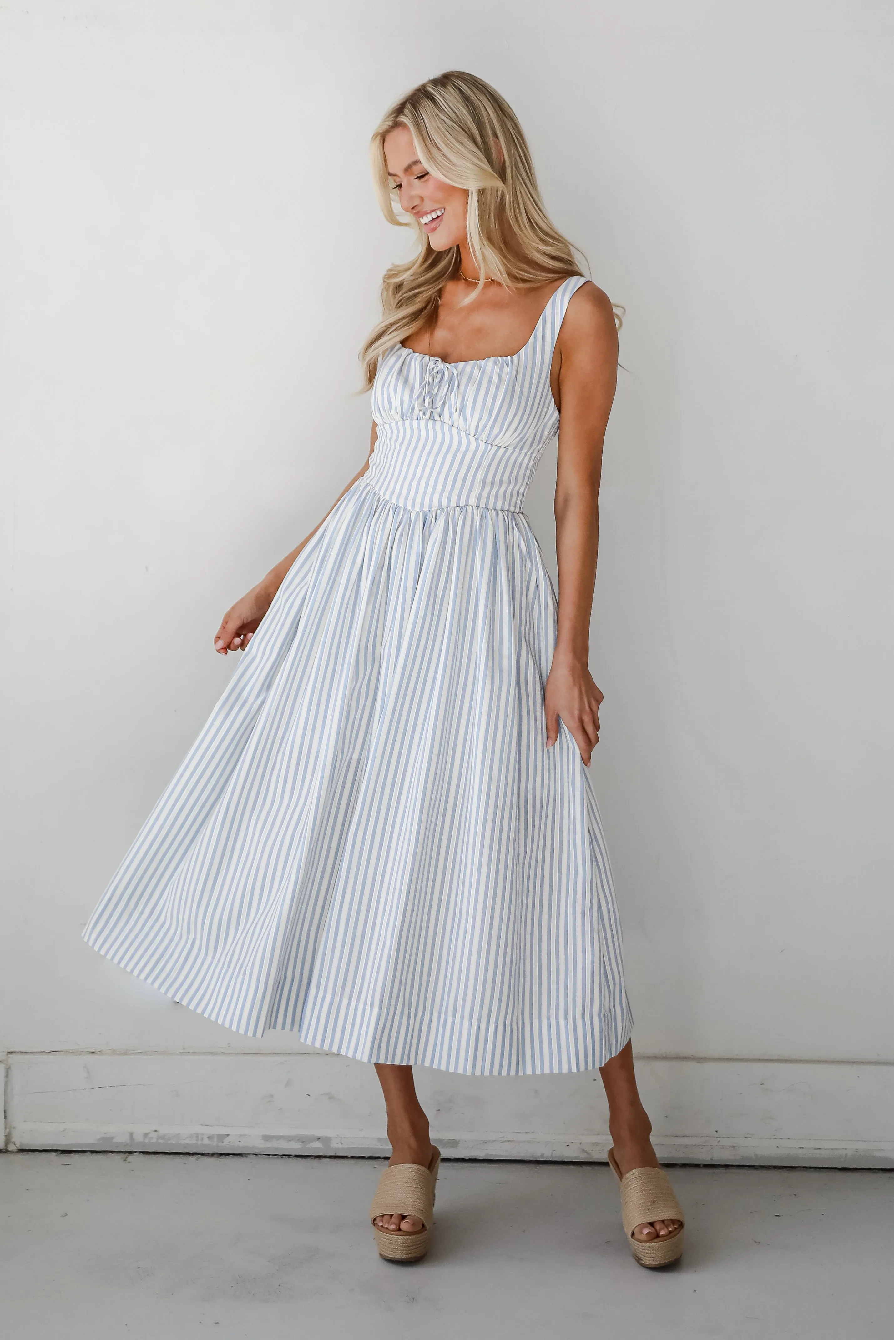 Deep Hue Simplistic Mood FINAL SALE - Let There Be Romance Light Blue Striped Midi Dress