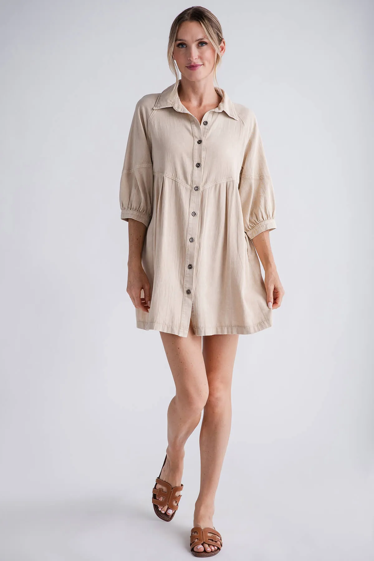 Spring Ready Mustard Seed Button Collar Dress