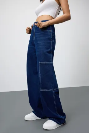 Blue Pinstripe Pocket Women's Baggy Straight Cargo Pants Unisex Wear Artist Vibe