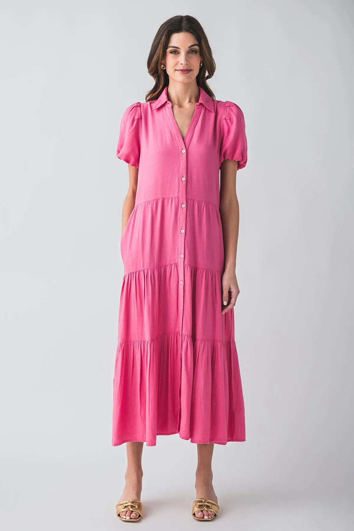 Elan Puff Sleeve Maxi Shirt Dress Silky Mood