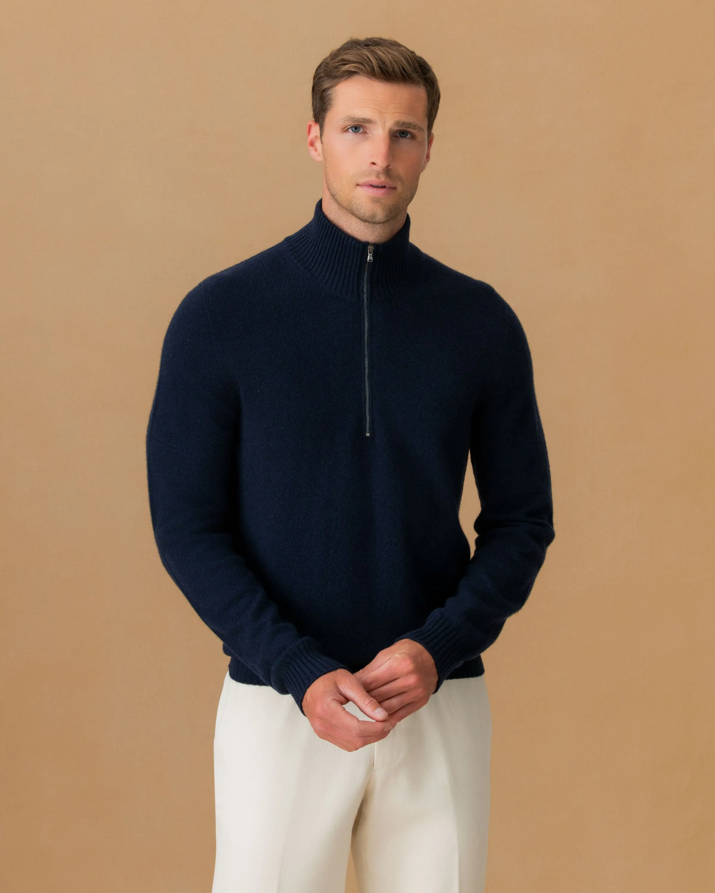 Daily Comforted Cashmere Half-Zip Mock Neck Sweater