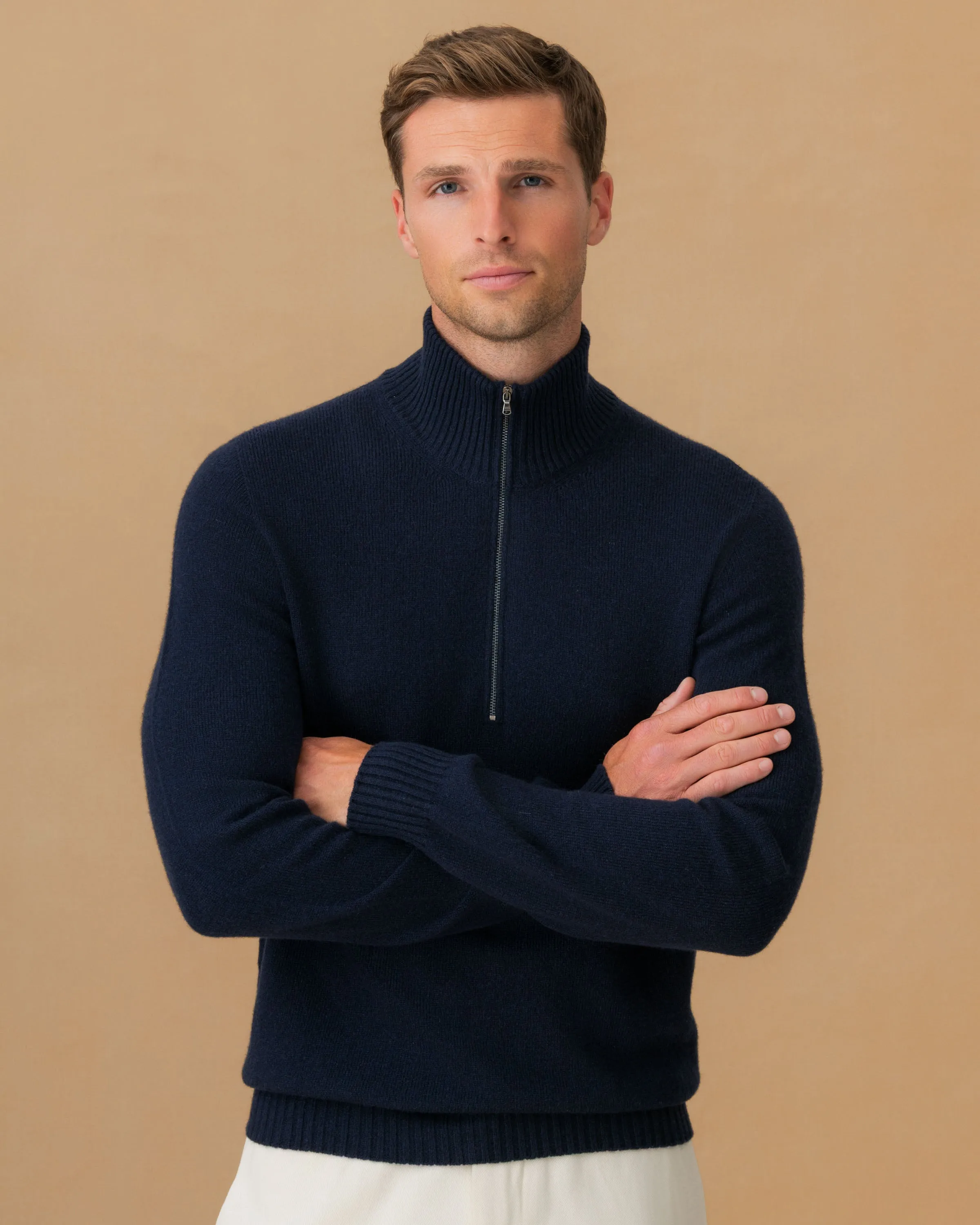 Machine Washable Design Cashmere Half-Zip Mock Neck Sweater