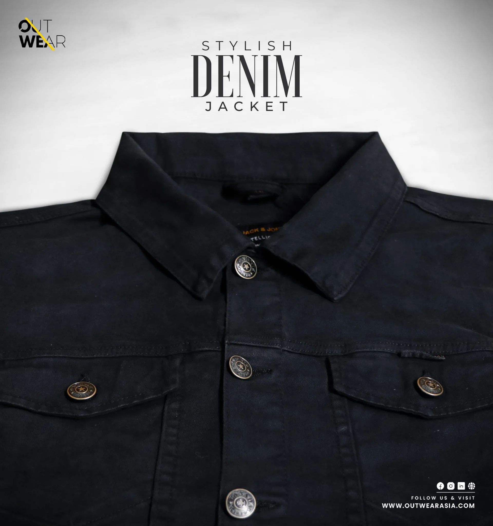 Reflective Zippers Stretch Comfort Design Men??s Luxurious Denim jacket ?C Black