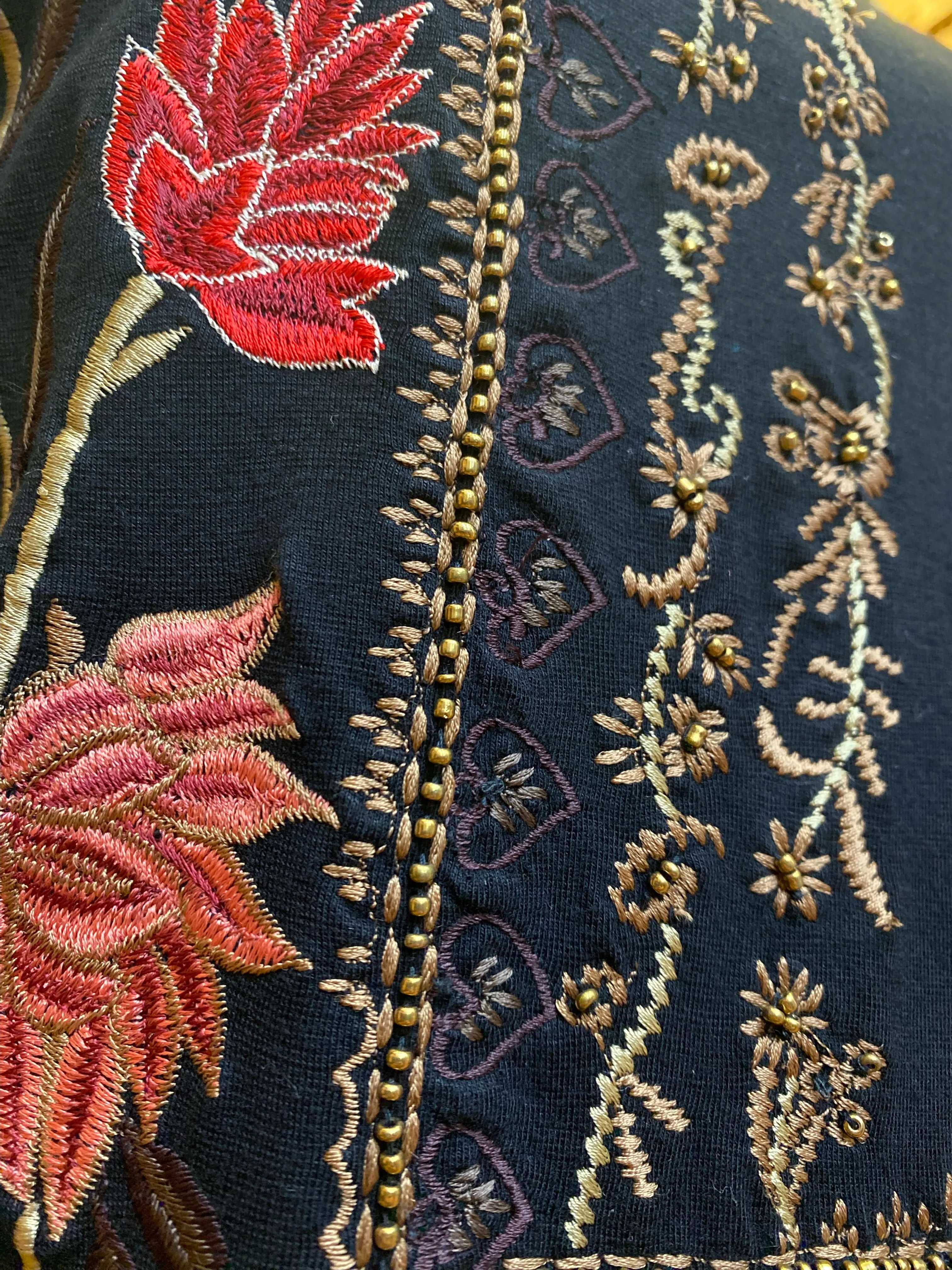 Black Knit Embroidered Blouse by Vintage Collection Adjustable-Straps Layerable Piece