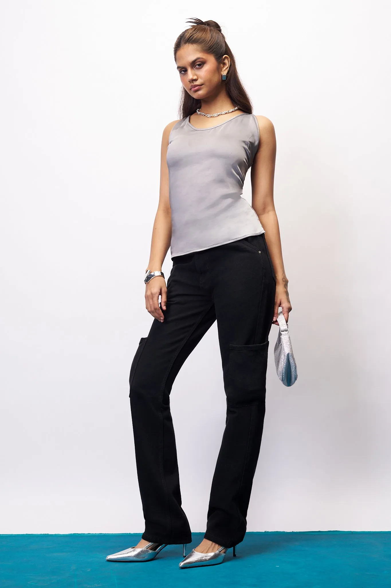 Elevated Noir Women's Straight Cargo Jeans Beach Day Holiday Vibes