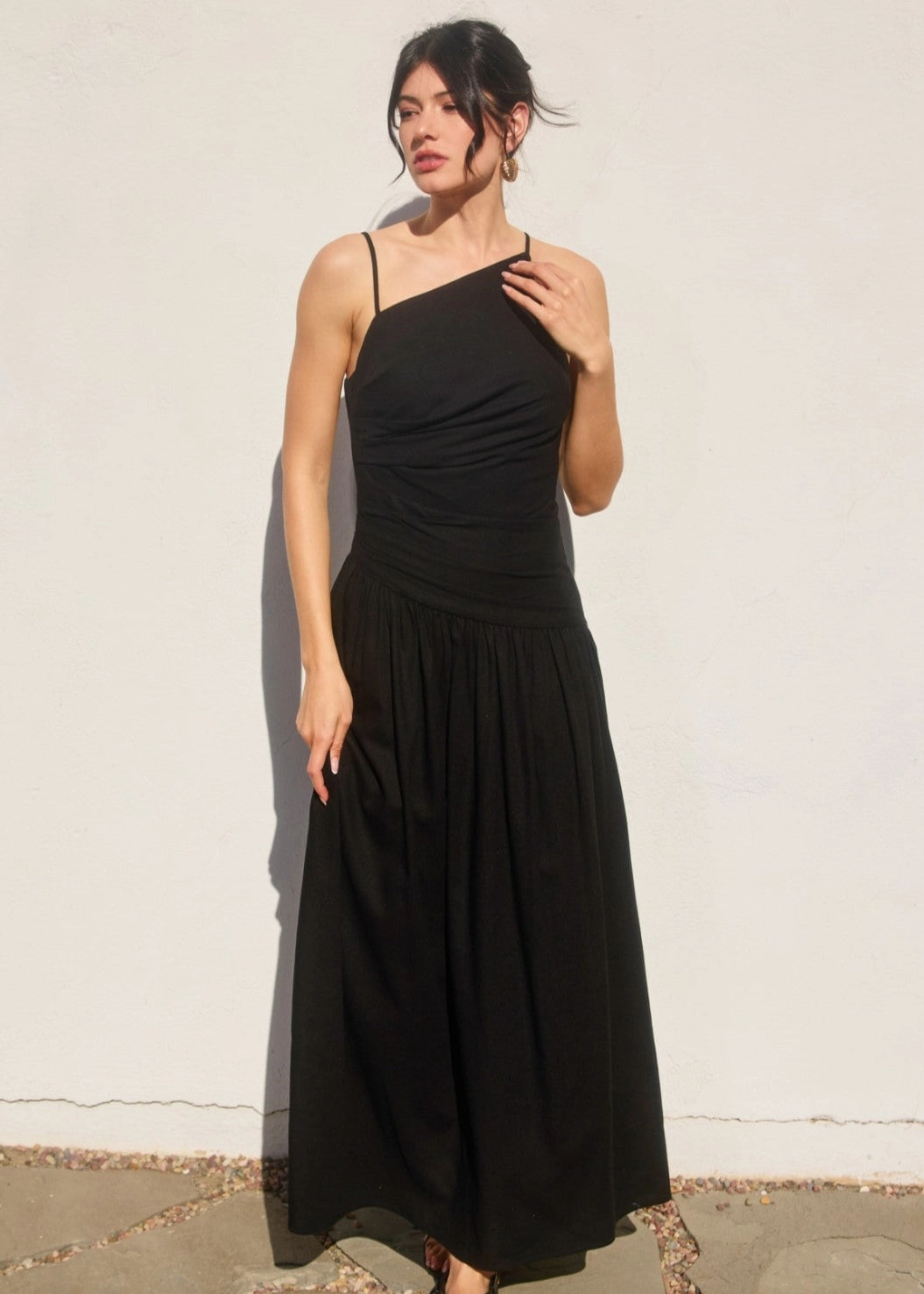 Sleek Appearance Soft Air ELLE DROP WAIST RUCHED MAXI DRESS