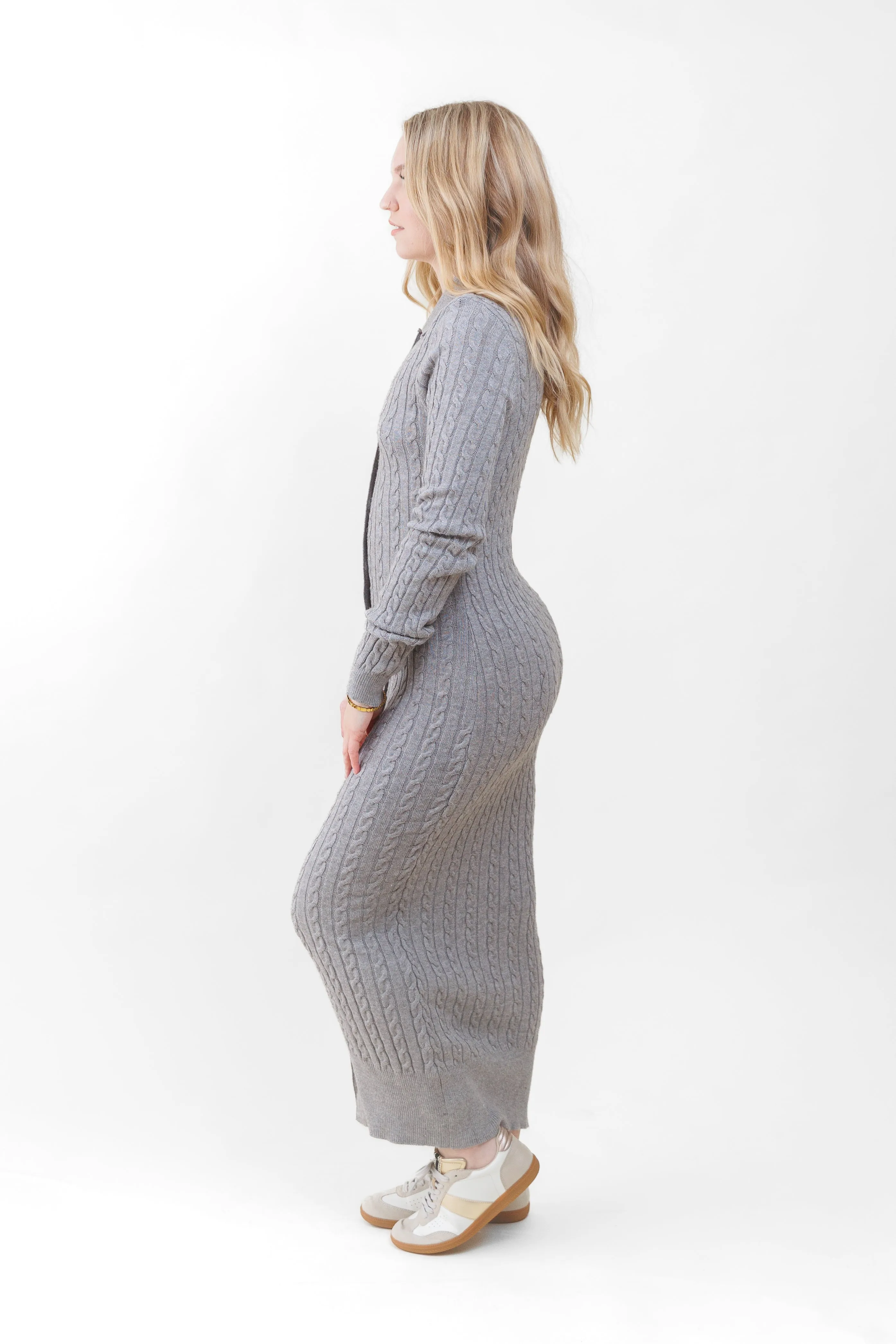 Lace Accent Inner Feel ELLIE CABLE KNIT MIDI DRESS