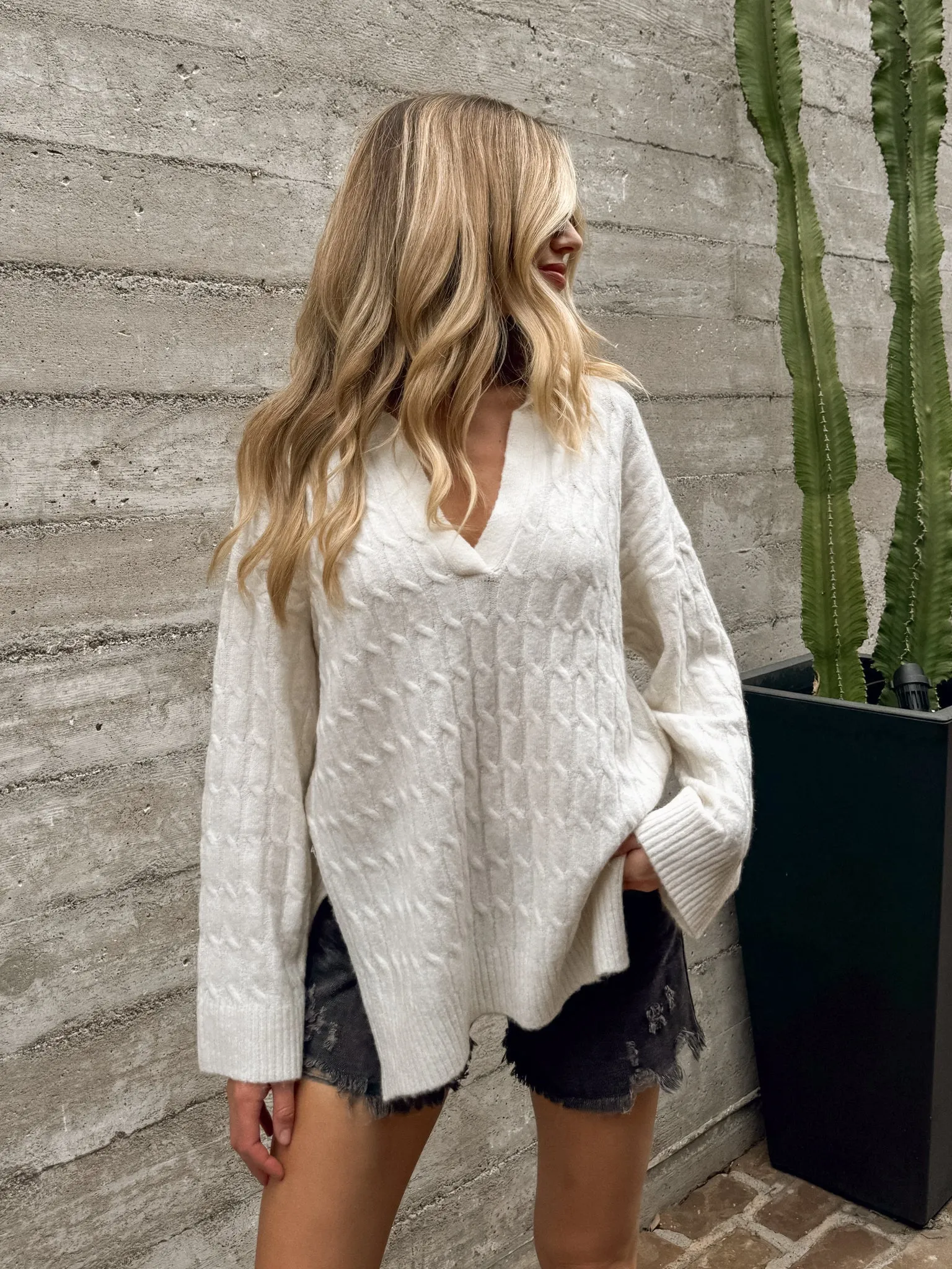 Comfortable Wear Enya Cable Knit Sweater in Cream