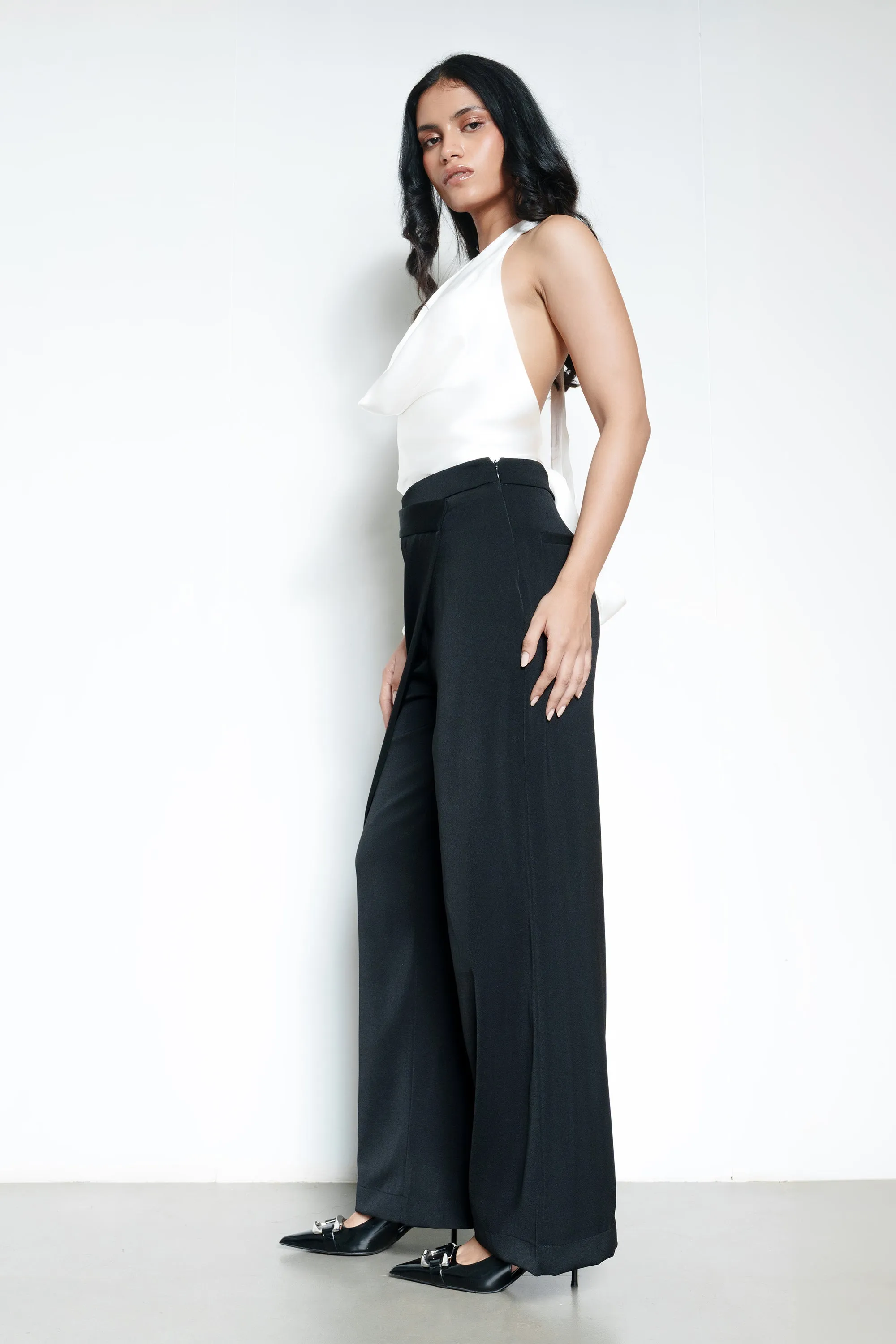 Basic Black Pareo Women's Straight Korean Pants Urban Look