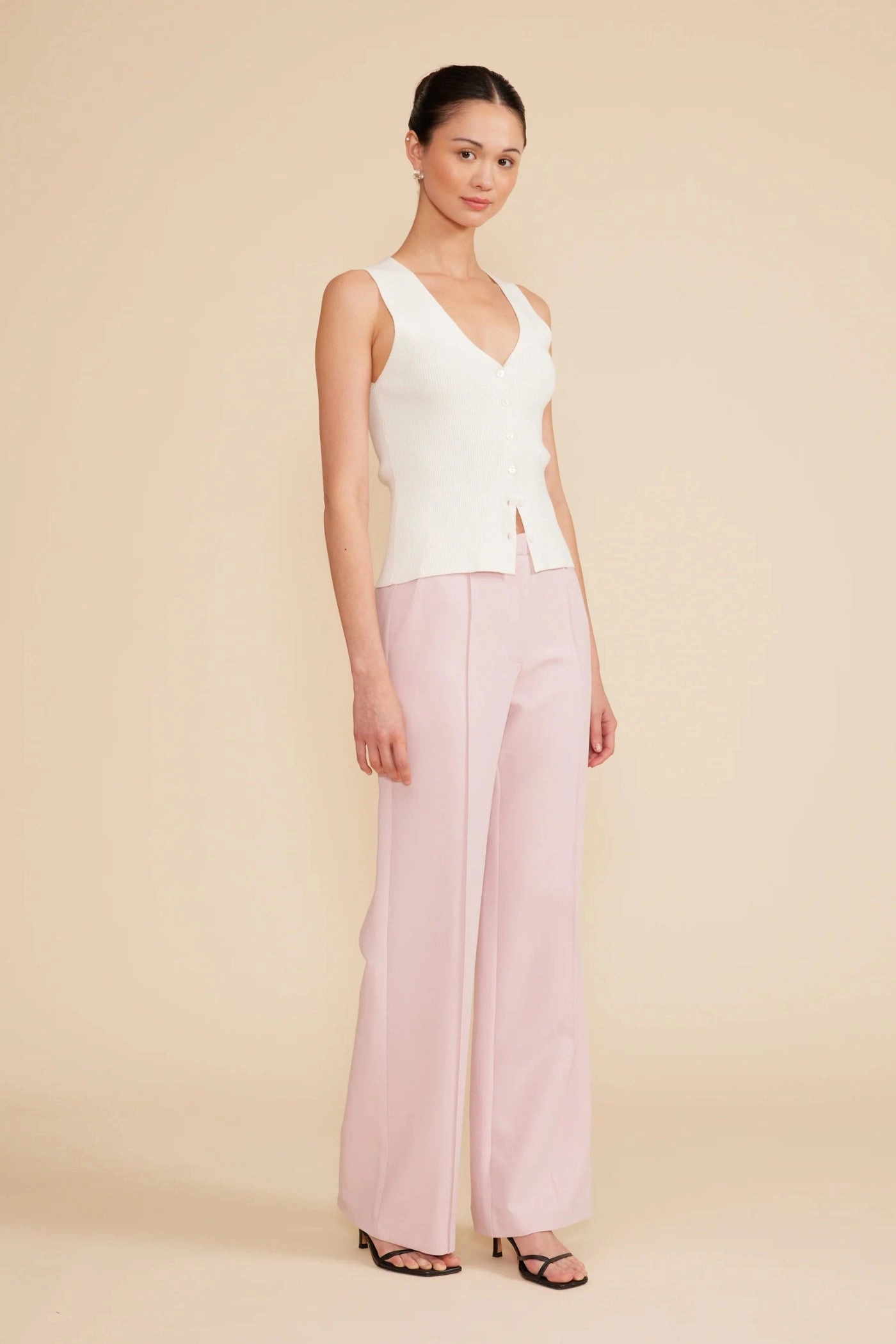 ERIS WHITE KNIT VEST Drop Hem