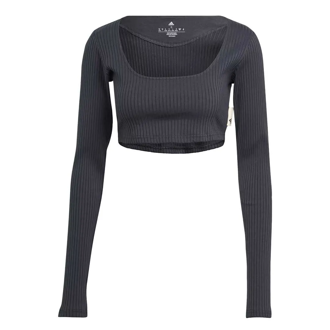 adidas - Women's Studio Lounge Ribbed Cropped Long Sleeve T-Shirt (HH8502) Quick Release Buckle Smart Casual Piece