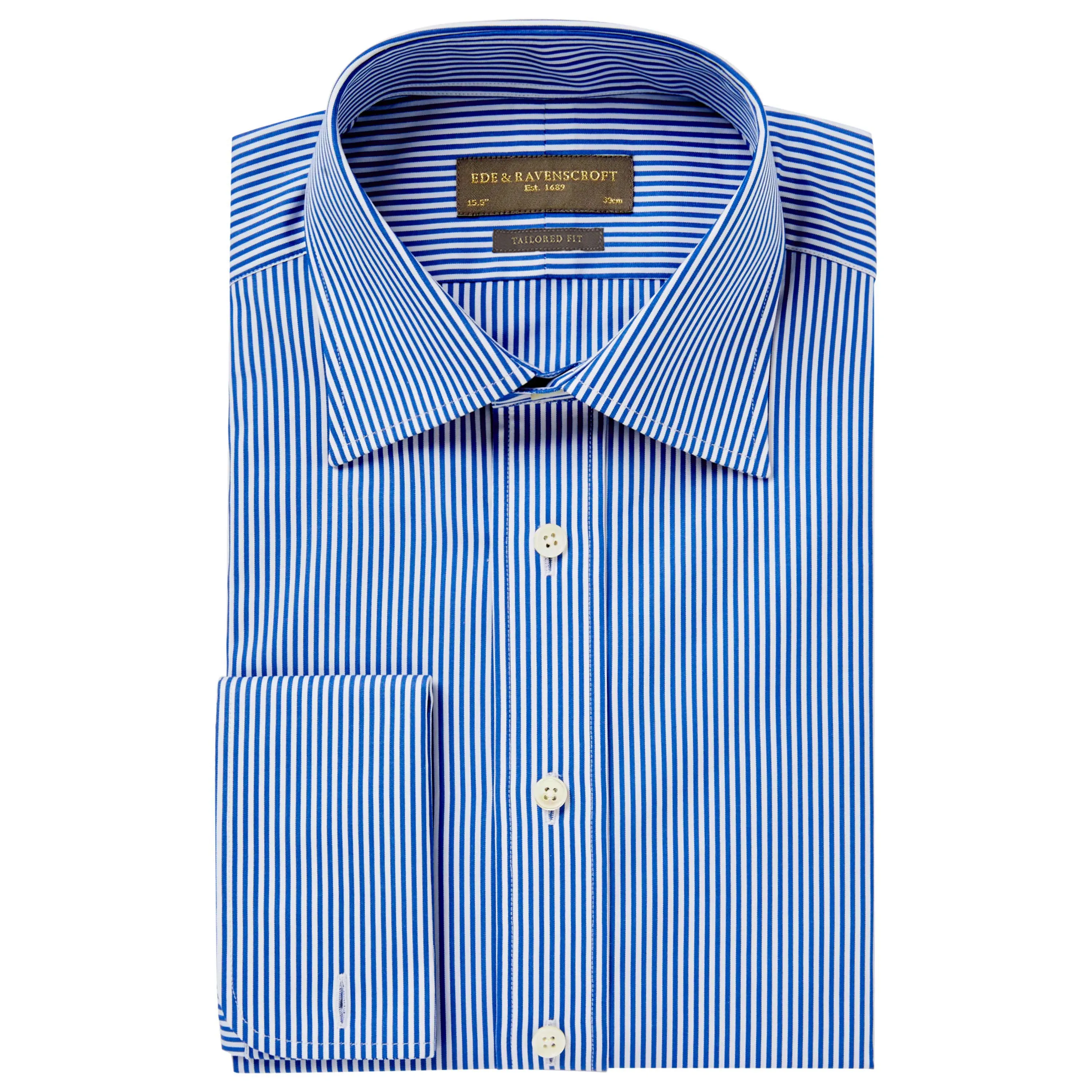 Ribbed Trim Andrew Blue Bengal Stripe Shirt