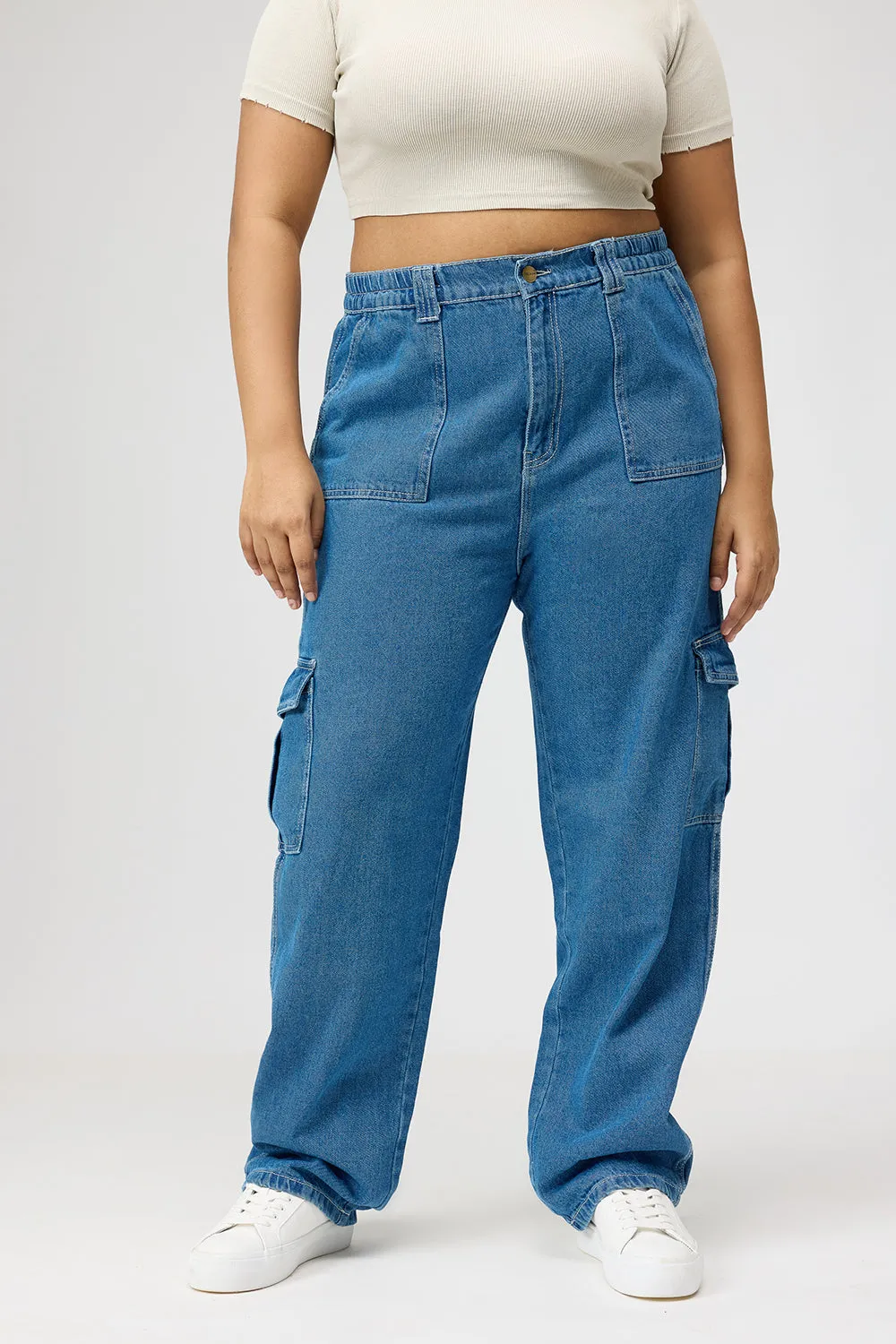 Bootcut style Curve Mid Blue Straight Cargo Jeans