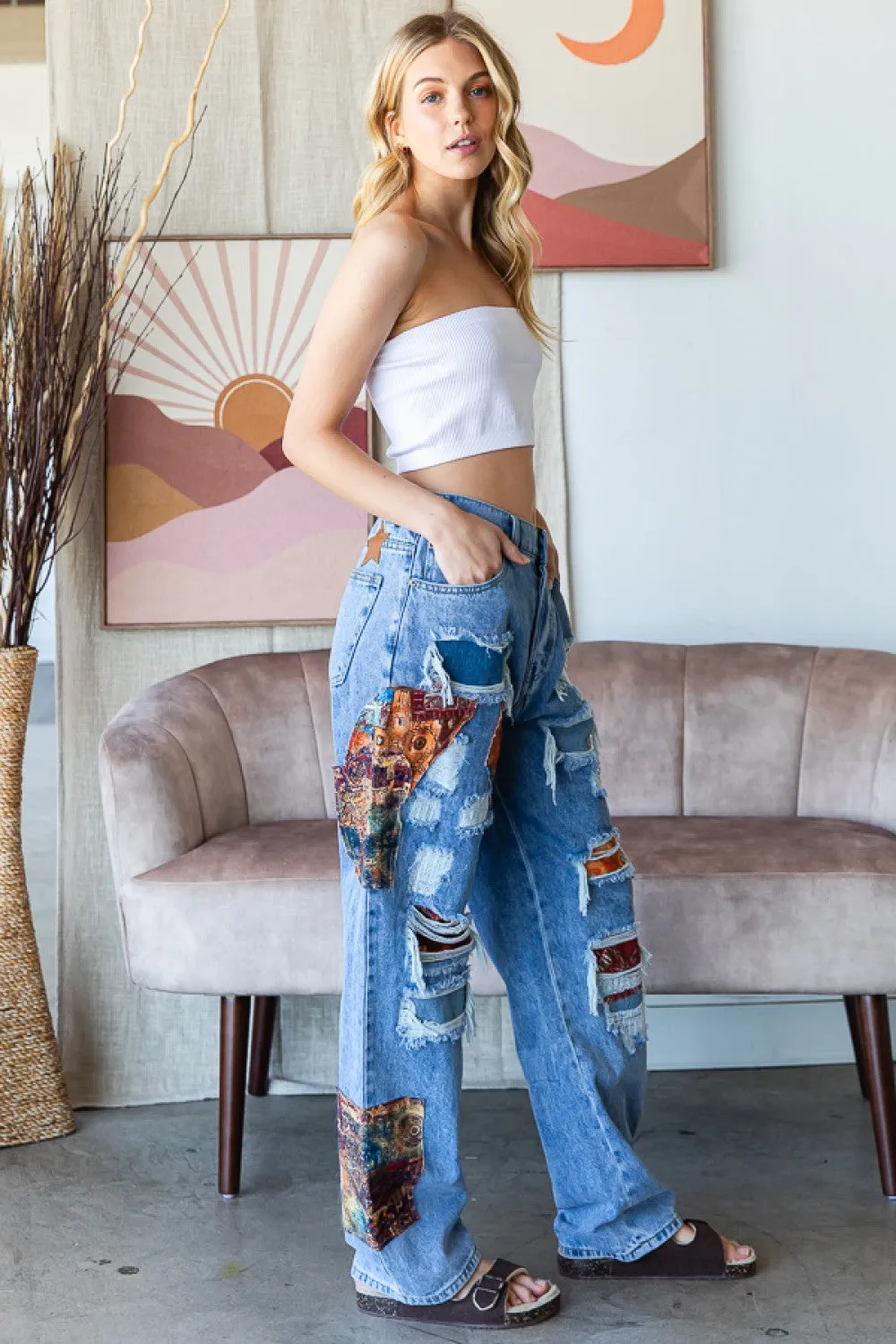 Fall Harvest Patchwork Relax Fit Jeans Daily Style