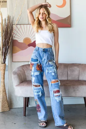 Anti Pilling Finish Corduroy texture Fall Harvest Patchwork Relax Fit Jeans