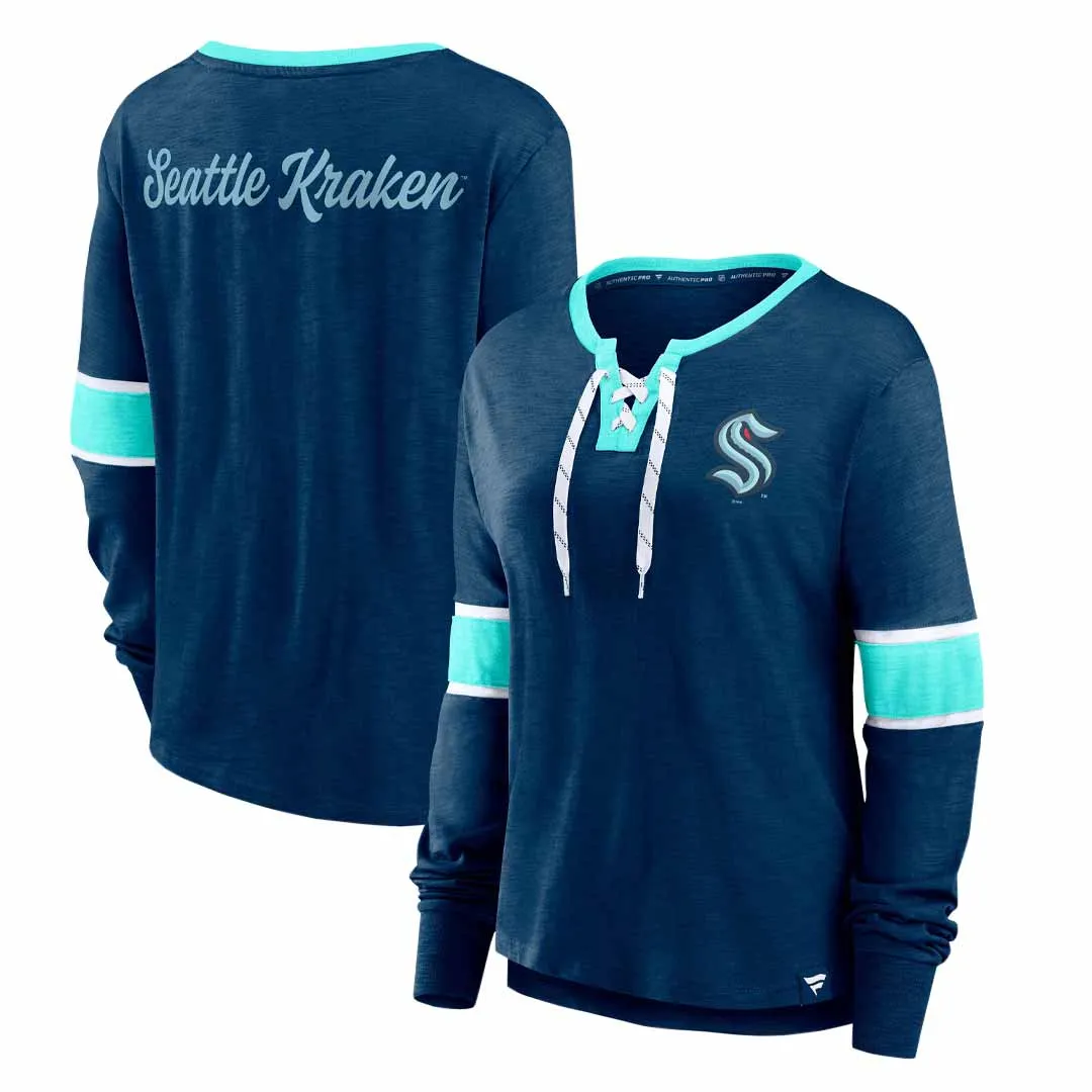 Fanatics - Women's Seattle Kraken Lace Up Long Sleeve T-Shirt (3ZCD EN43 2GO 3NB) Smooth Finish