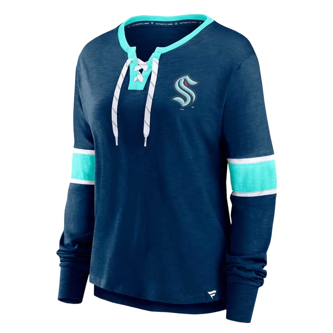 Fanatics - Women's Seattle Kraken Lace Up Long Sleeve T-Shirt (3ZCD EN43 2GO 3NB) Detachable Components Double layer fabric