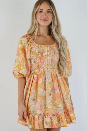 FINAL SALE - Live Life In Full Bloom Orange Floral Mini Dress Soft and Relaxed Perfect Layers